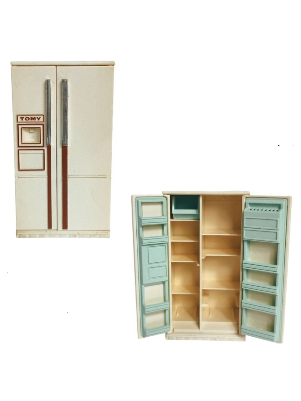 Vtg Tomy Miniature Dollhouse Refrigerator Cream Double Door Design Smaller Home